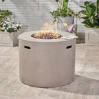 Zachary 31 In. X 24.5 In. Circular Concrete Propane Outdoor Patio Fire Pit in Light Gray