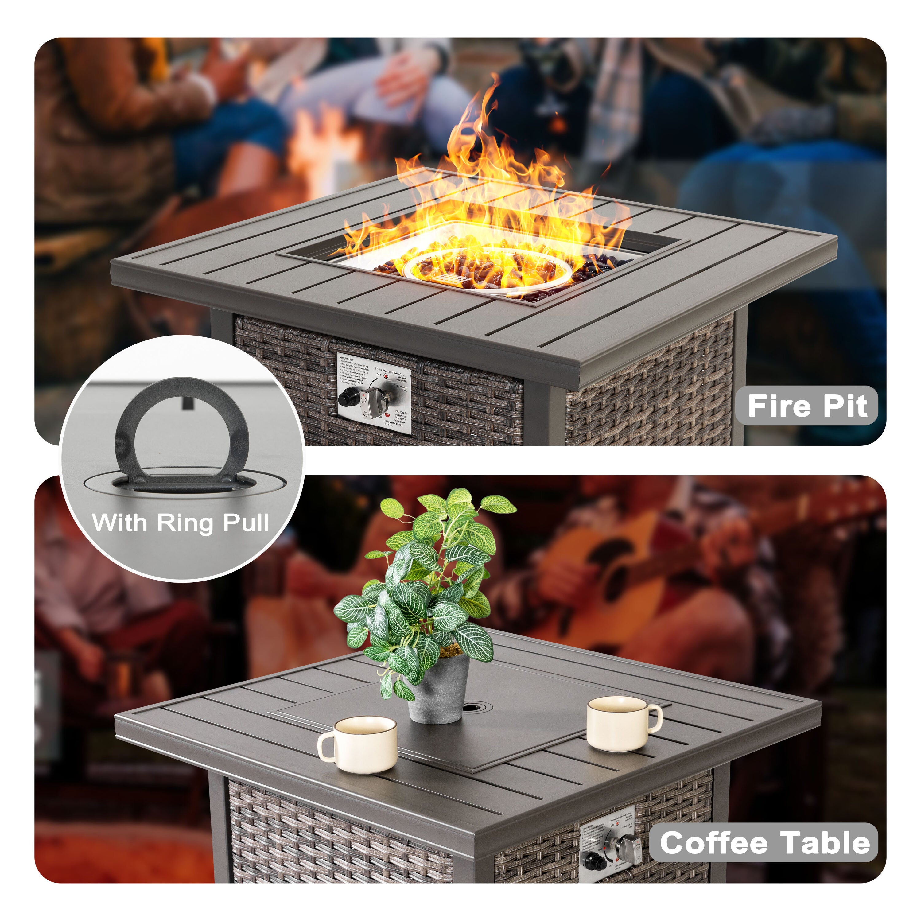 29.92-In W 50000 Maximum Btus Iron Square Liquid Propane Fire Pit Table