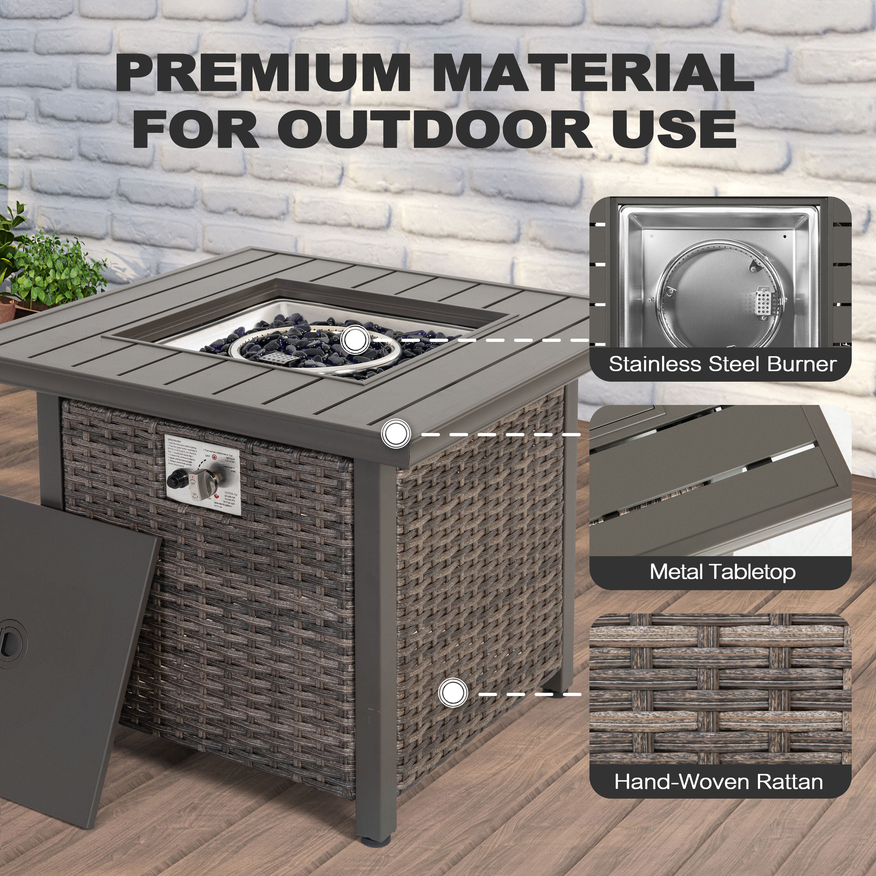 29.92-In W 50000 Maximum Btus Iron Square Liquid Propane Fire Pit Table