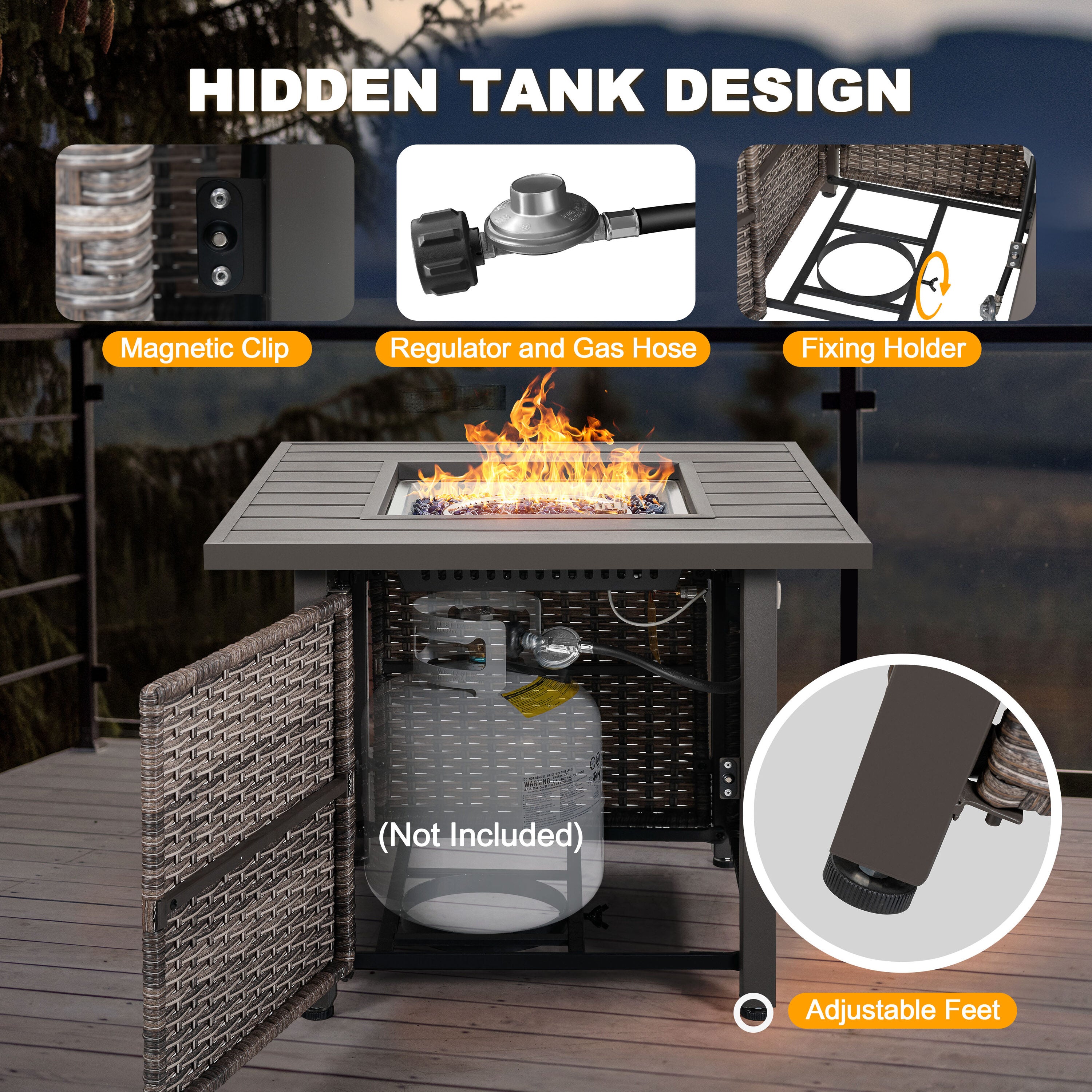 29.92-In W 50000 Maximum Btus Iron Square Liquid Propane Fire Pit Table