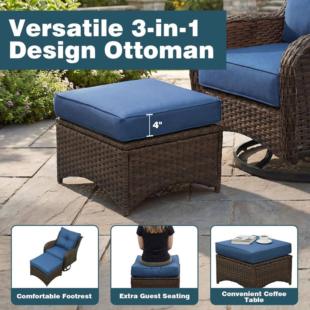 Patio Furniture Set, 7PCS Outdoor Wicker Conversation Set with 6" Thick Cushions, High Back Rattan Sofa & Swivel Rocker Chairs, Weather Resistant Olefin Fabric for Garden, Poolside, Navy Blue