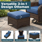 Patio Furniture Set, 7PCS Outdoor Wicker Conversation Set with 6" Thick Cushions, High Back Rattan Sofa & Swivel Rocker Chairs, Weather Resistant Olefin Fabric for Garden, Poolside, Navy Blue