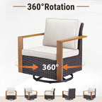 Luxury Outdoor Wicker Patio Furniture Set,5 Piece Deep Seating Outdoor Conversation Set with Patio Swivel Rocker Patio Chairs,Rattan Couch and Ottomans for Deck Porch Poolside