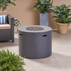 Aidan Outdoor Patio Modern 31" round Light Weight Concrete Gas Burning Fire Pit, Dark Gray