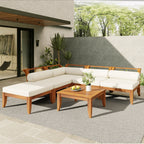 6- Piece Acacia Wood Outdoor Modular Sectional with Daybed and Tea Table