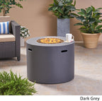 Aidan Outdoor Patio Modern 31" round Light Weight Concrete Gas Burning Fire Pit, Dark Gray