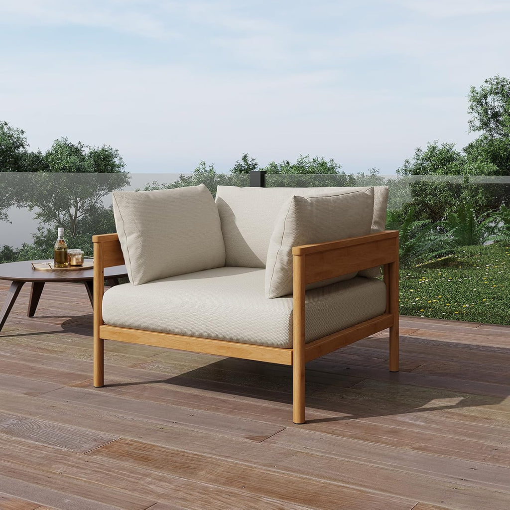 Modern Outdoor Patio Furniture Set, All-Weather Aluminium Conversation Sectional Sofa with Thick Cushions for Backyard, Garden, Porch, Armchair, Beige
