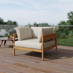 Modern Outdoor Patio Furniture Set, All-Weather Aluminium Conversation Sectional Sofa with Thick Cushions for Backyard, Garden, Porch, Armchair, Beige