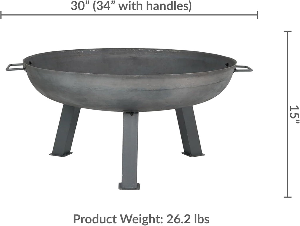 Sunnydaze Cast Iron Heavy Duty Fire Pit for outside - Wood Burning Outdoor Fire Pit Bowl with Handles for Patio, Backyard, Camping - 30" - Gray