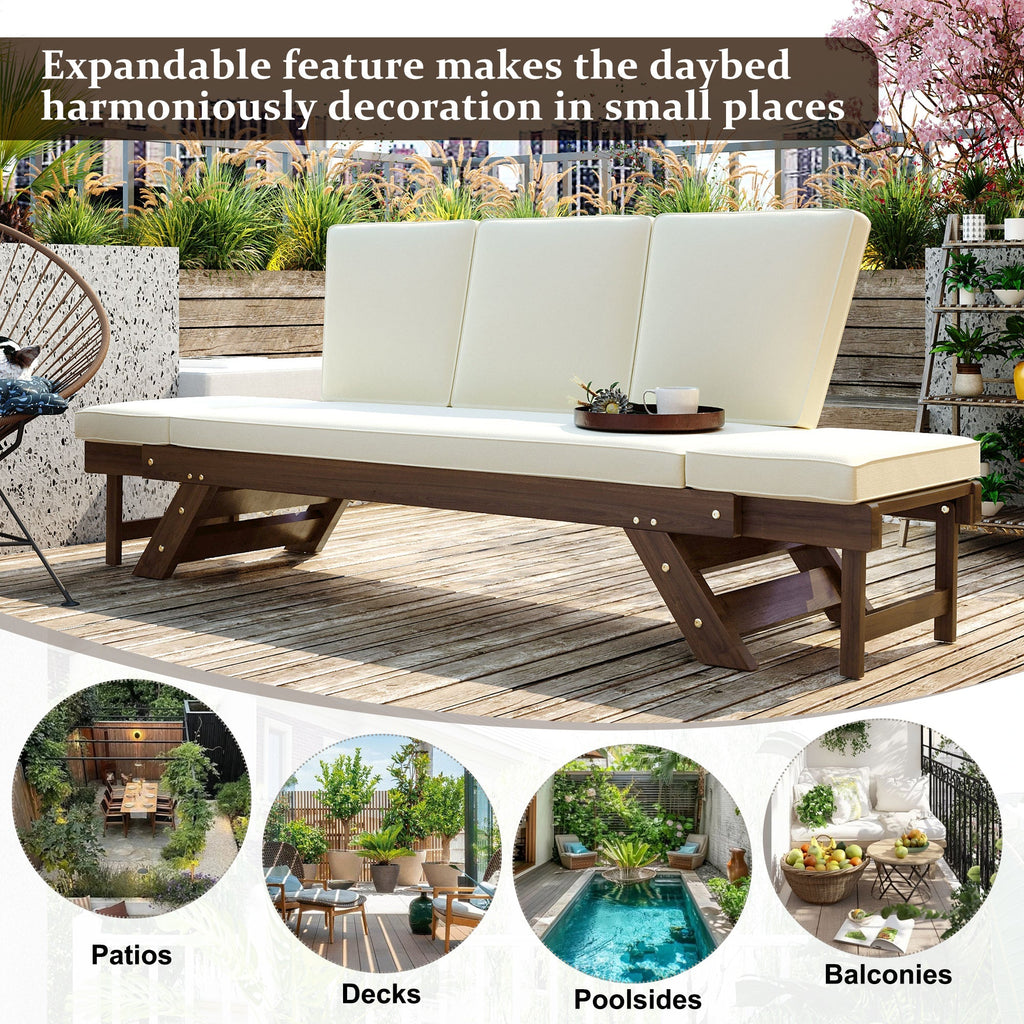 Outdoor Adjustable Patio Wooden Daybed Sofa Chaise Lounge