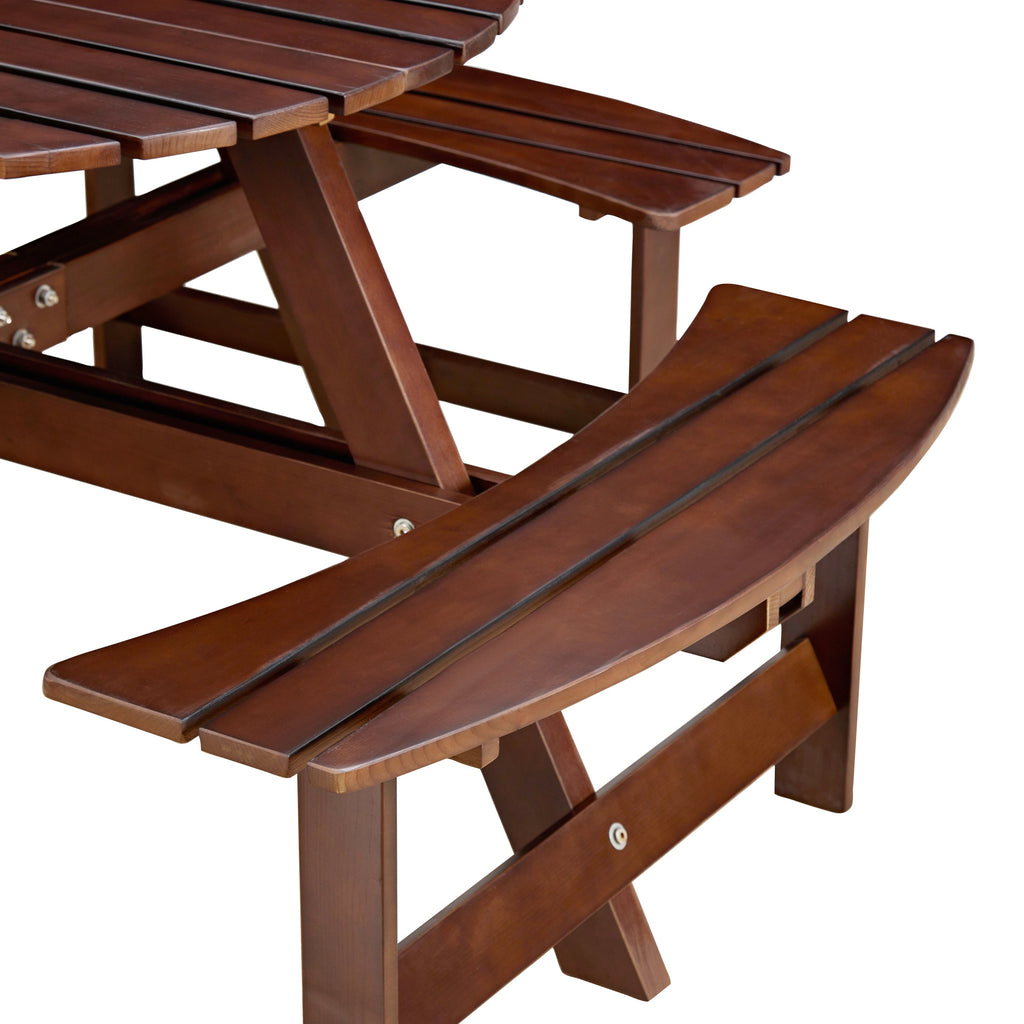 Outdoor 8- Person Round Picnic Table with Built-In Benches