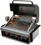 Premium 32"W X 23"D X 21"H Black Stainless Steel 4-Burner 63000 Btus Outdoor Kitchen Kitchen Island Heavy Duty Propane Built-In BBQ Gas Grill Head with Infrared Rear Burner + Rotisserie Kit