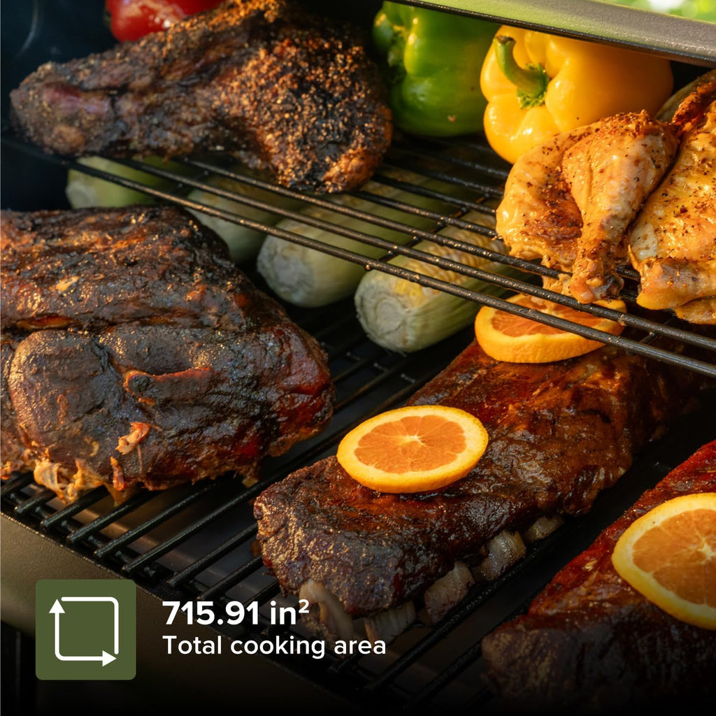 Oakford 715 Wood Pellet Grill with 715 SQ in Cooking Area, Steel Wire Grates, I-Site View Indicator, Heavy Duty Pellet Smoker Grill with Bluetooth Connectivity - 910-0508