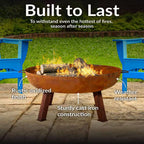 Rustic 34 In. X 15 In. round Large Cast Iron Wood-Burning Fire Pit Bowl