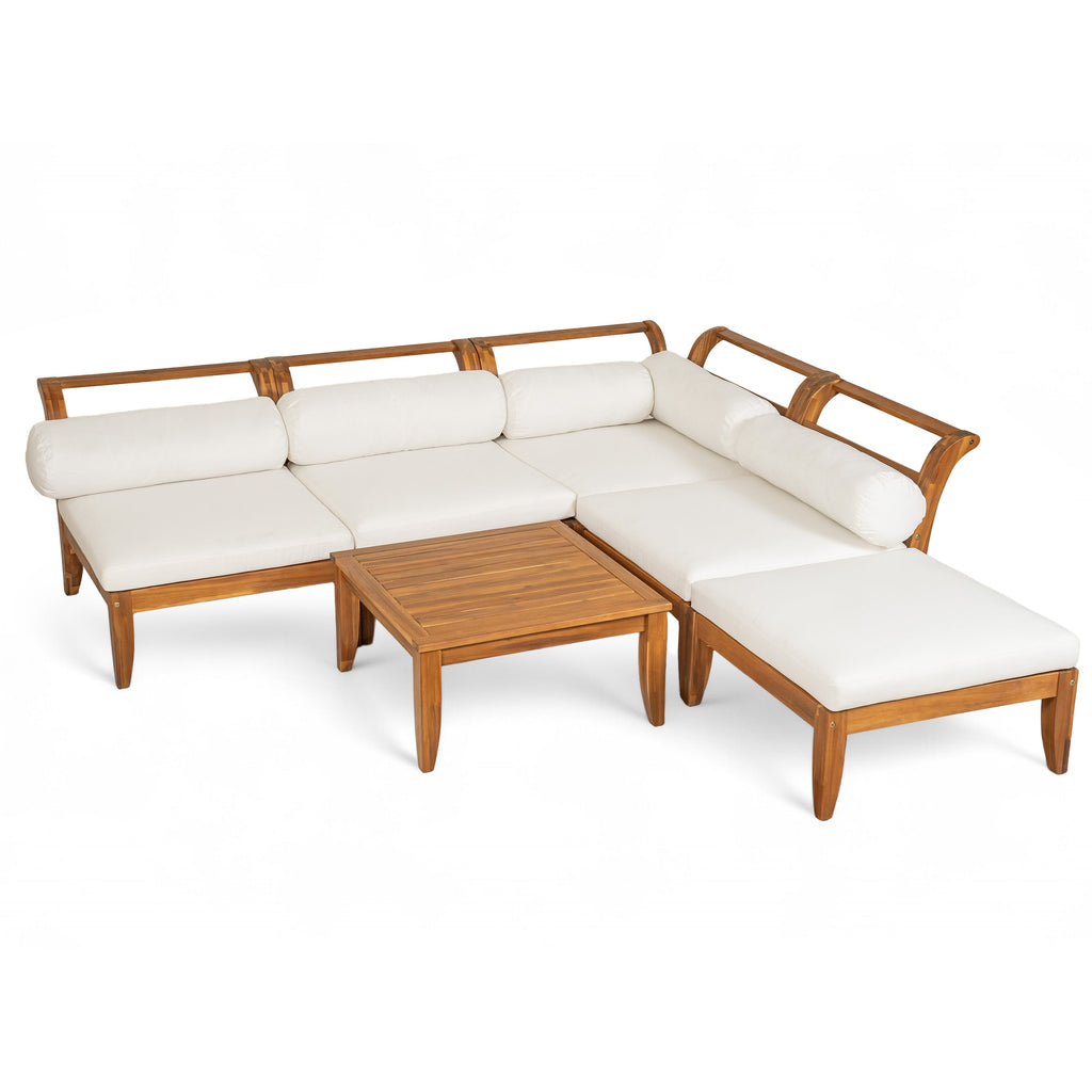 6- Piece Acacia Wood Outdoor Modular Sectional with Daybed and Tea Table
