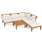 6- Piece Acacia Wood Outdoor Modular Sectional with Daybed and Tea Table