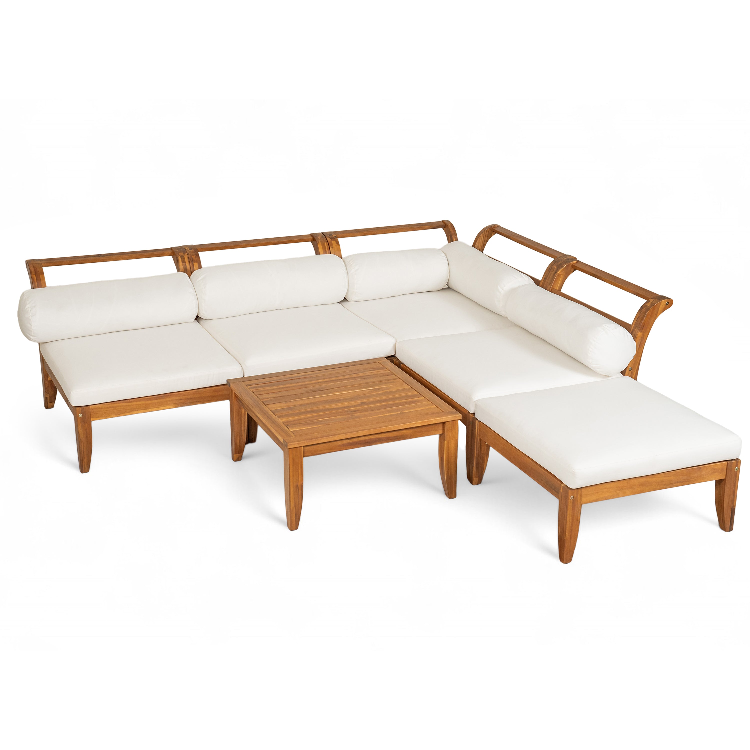 6- Piece Acacia Wood Outdoor Modular Sectional with Daybed and Tea Table