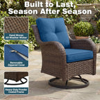 Patio Furniture Set, 7PCS Outdoor Wicker Conversation Set with 6" Thick Cushions, High Back Rattan Sofa & Swivel Rocker Chairs, Weather Resistant Olefin Fabric for Garden, Poolside, Navy Blue