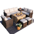 Arthur 7 -Piece Wicker Patio Sofa Conversation Set with Tan Cushions