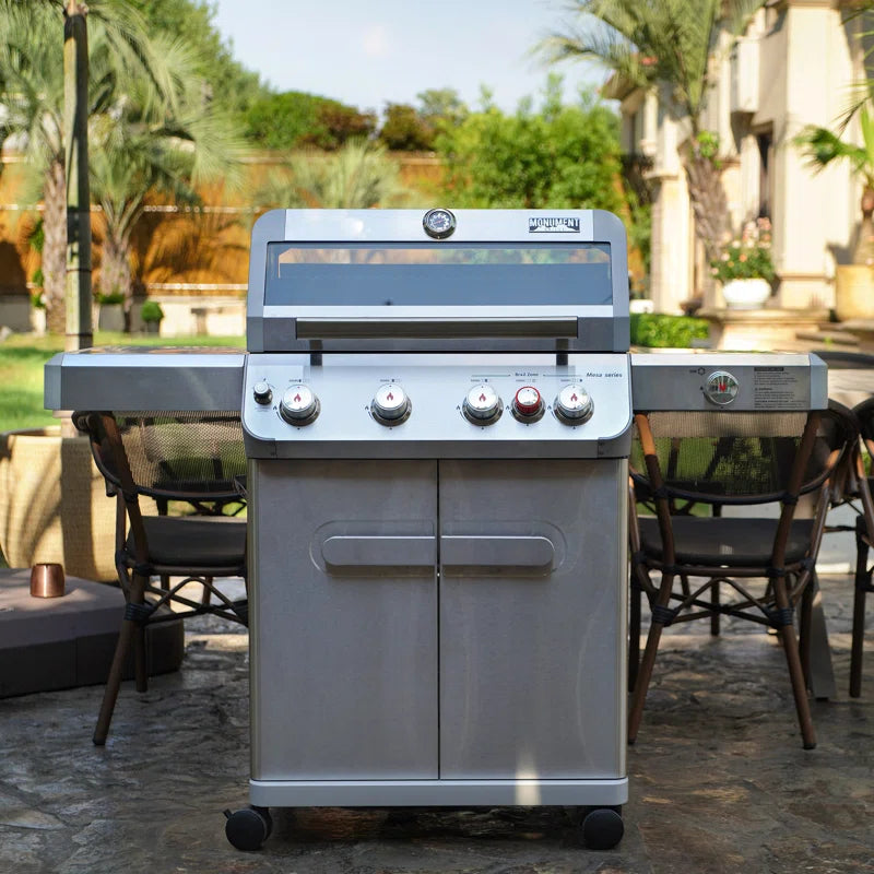 Mesa 415Bz,4-Burner Liquid Propane Infrared Gas Grill with Side Burner and Cabinet, 62,000 BTU – Perfect for Family Bbqs（With Free Cover）,Holiday Gift