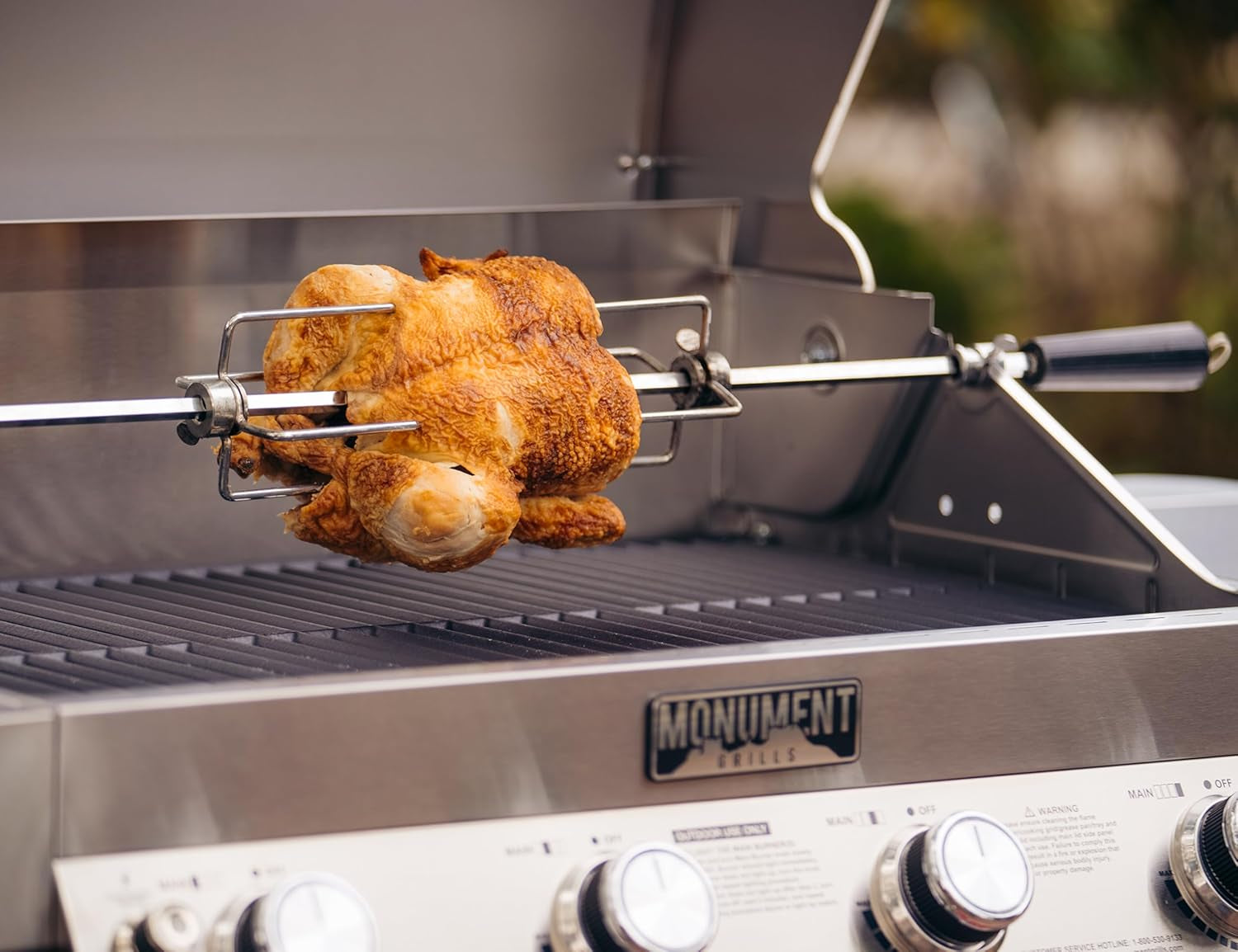 Larger 4-Burner Propane Gas Grills Stainless Steel Cabinet Style with Infrared Side Sear & Side Burners Knob Controls Built-In Thermometer with Stainless Steel Rotisserie Kit(2 Items)