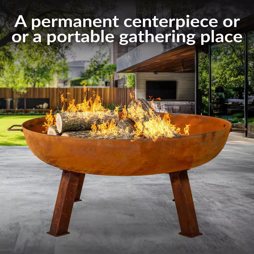 Rustic 34 In. X 15 In. round Large Cast Iron Wood-Burning Fire Pit Bowl