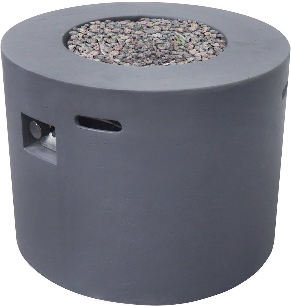 Aidan Outdoor Patio Modern 31" round Light Weight Concrete Gas Burning Fire Pit, Dark Gray