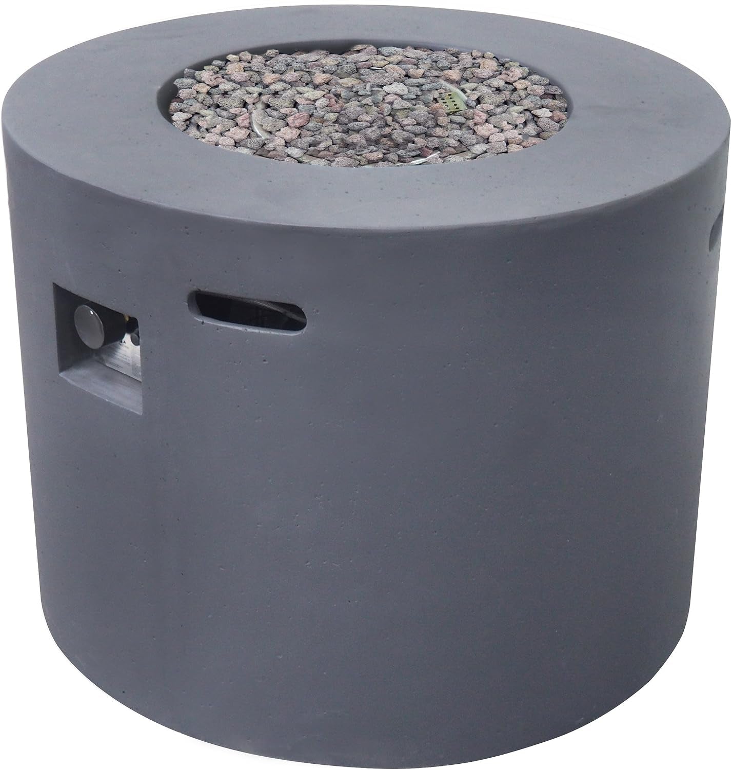 Aidan Outdoor Patio Modern 31" round Light Weight Concrete Gas Burning Fire Pit, Dark Gray