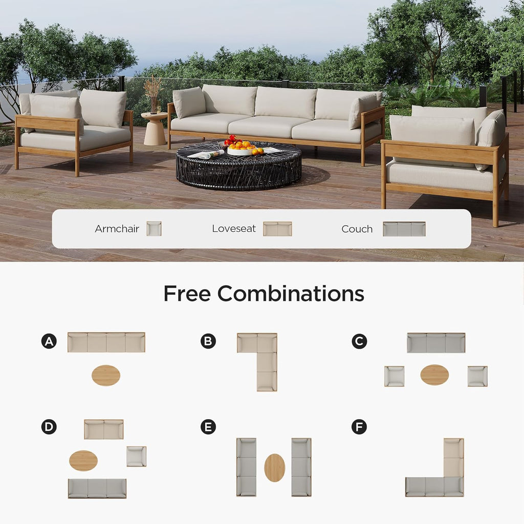Modern Outdoor Patio Furniture Set, All-Weather Aluminium Conversation Sectional Sofa with Thick Cushions for Backyard, Garden, Porch, Couch, Beige