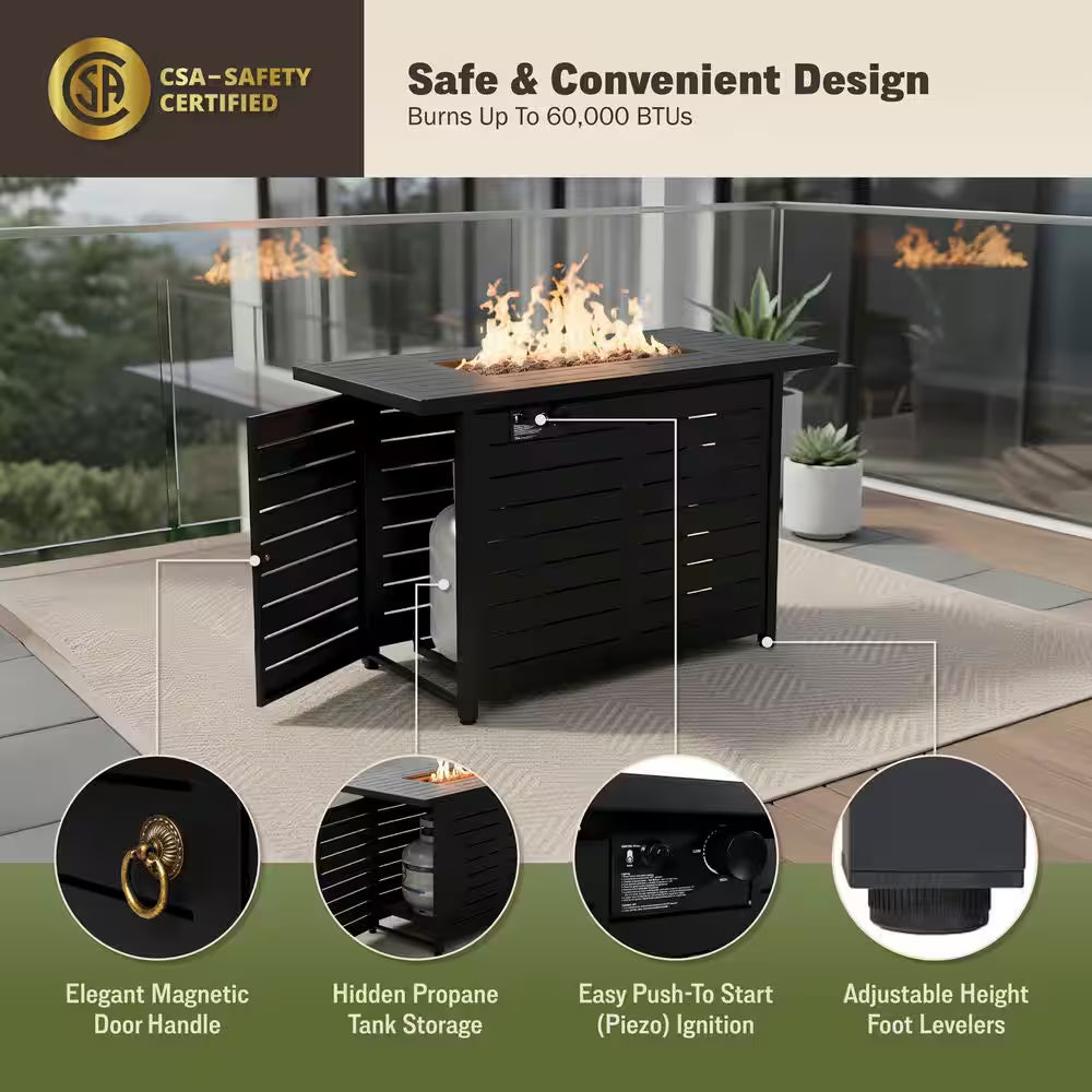 Ore 42 In. Propane Gas Outdoor Patio Fire Pit Table with Powder-Coated Steel Frame in Black