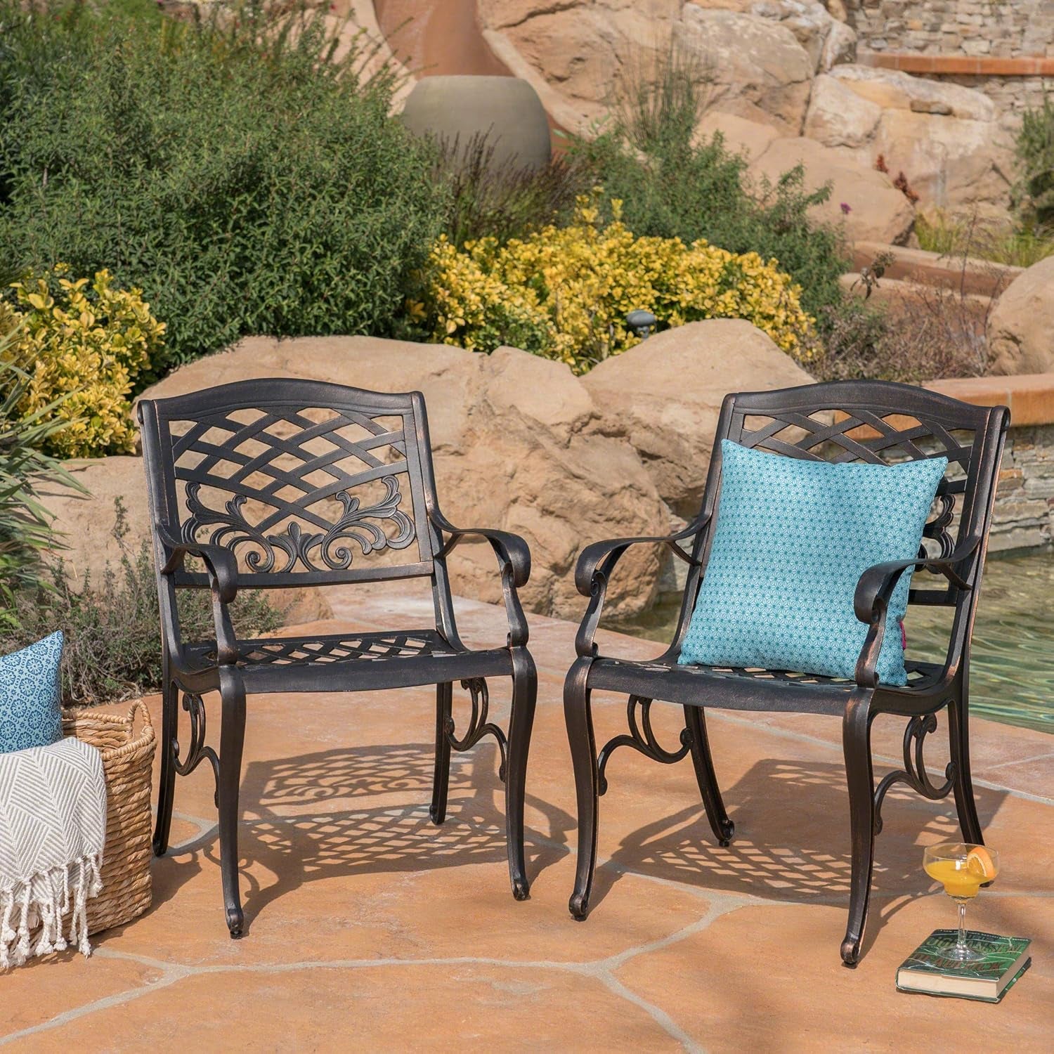Myrtle Beach Outdoor Aluminum Dining Chairs, 2-Pcs Set, Shiny Copper