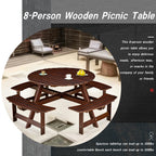 Outdoor 8- Person Round Picnic Table with Built-In Benches