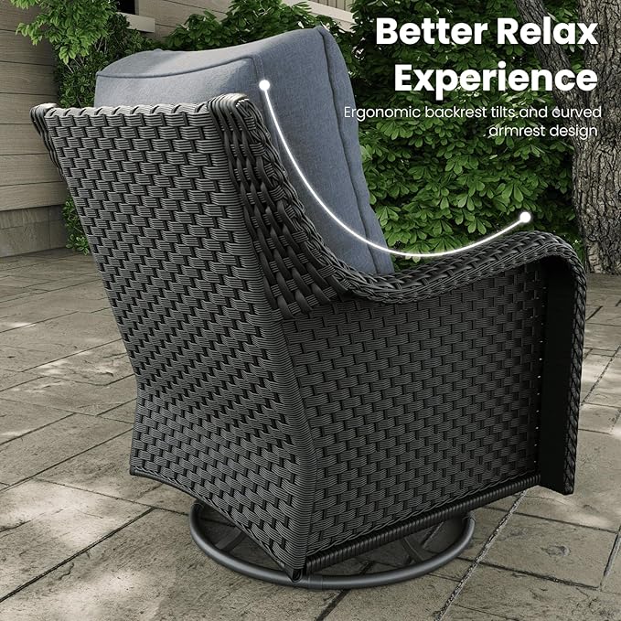 7-Pieces Outdoor Patio Furniture Sets with Single Chairs with 6-inch Thick Cushion and Fire Pit Table for Deck Lawn