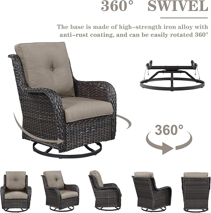 8-Piece Outdoor Patio Furniture Set - 41" CSA Propane Fire Pit Table Patio Conversation Set with Swivel Rocker Outdoor Chairs, Wicker loveseat and Ottoman for Outside Casual Gathering