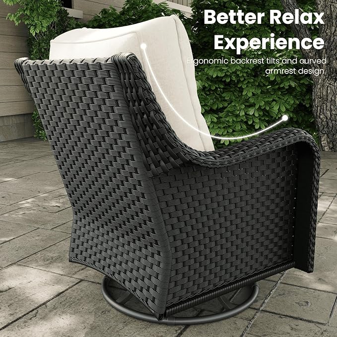 10-Pieces Outdoor Patio Furniture Sets with Rocking Swivel Chairs with 6-inch Thick Cushion and Fire Pit Table for Deck Lawn