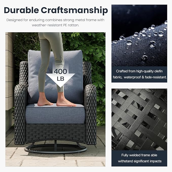 7-Pieces Outdoor Patio Furniture Sets with Single Chairs with 6-inch Thick Cushion and Fire Pit Table for Deck Lawn