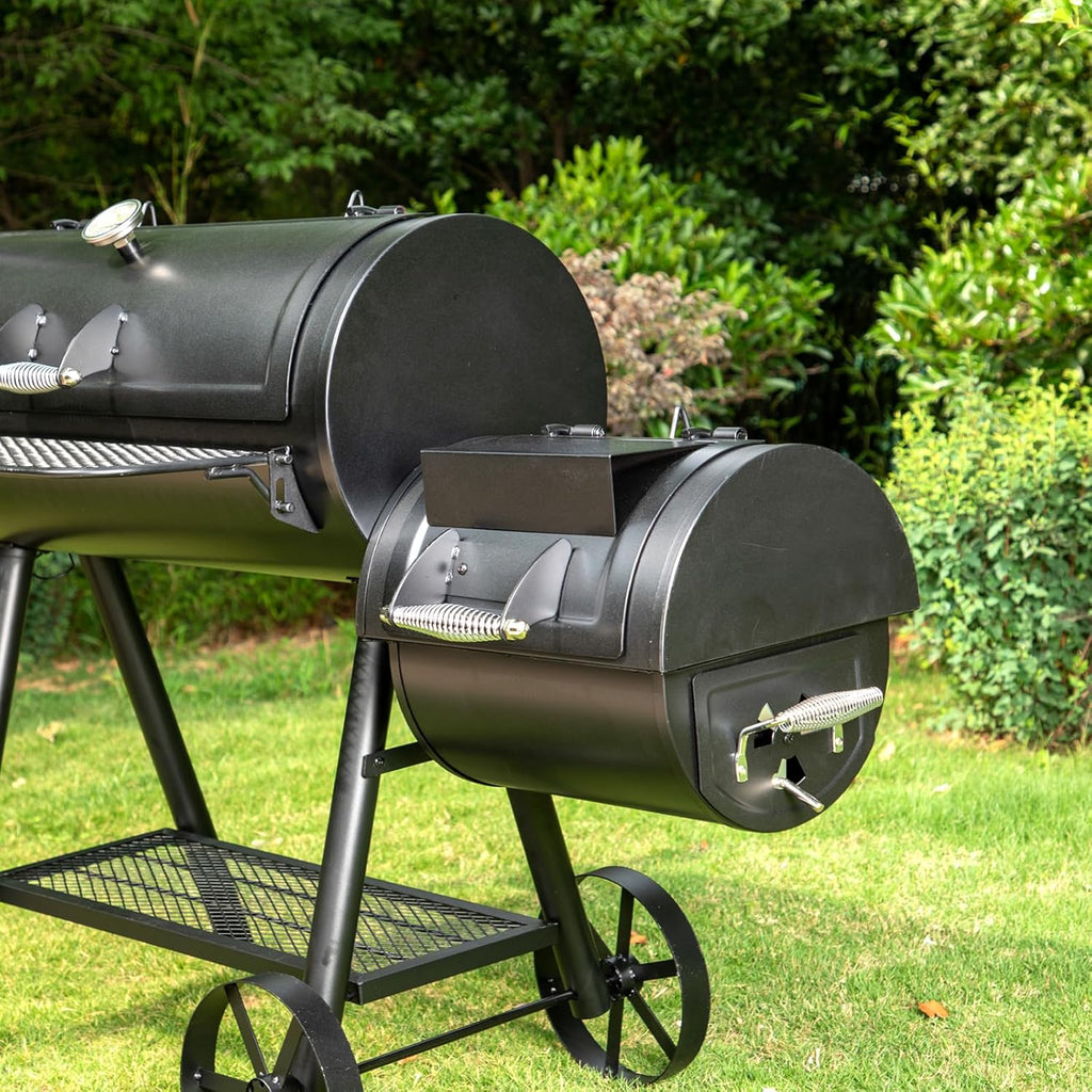 GREEN PARTY Offset Smoker Charcoal Grills with 37 -Inch Cook Chamber, Barrel Smoker and Charcoal Grill Combo, 941 Sq. In. Space Barrel Smoker Grill for Outdoor BBQ Patio Backyard Cooking