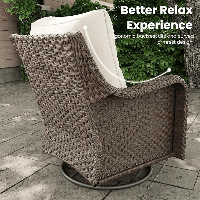 7-Pieces Outdoor Patio Furniture Sets with Single Chairs with 6-inch Thick Cushion and Fire Pit Table for Deck Lawn
