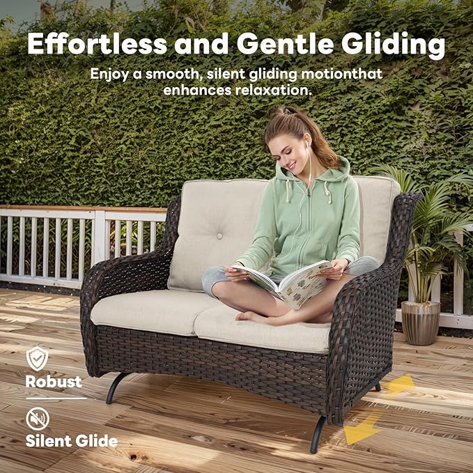 8-Piece Outdoor Patio Furniture Set - 41" CSA Propane Fire Pit Table Patio Conversation Set with Swivel Rocker Outdoor Chairs, Wicker loveseat and Ottoman for Outside Casual Gathering