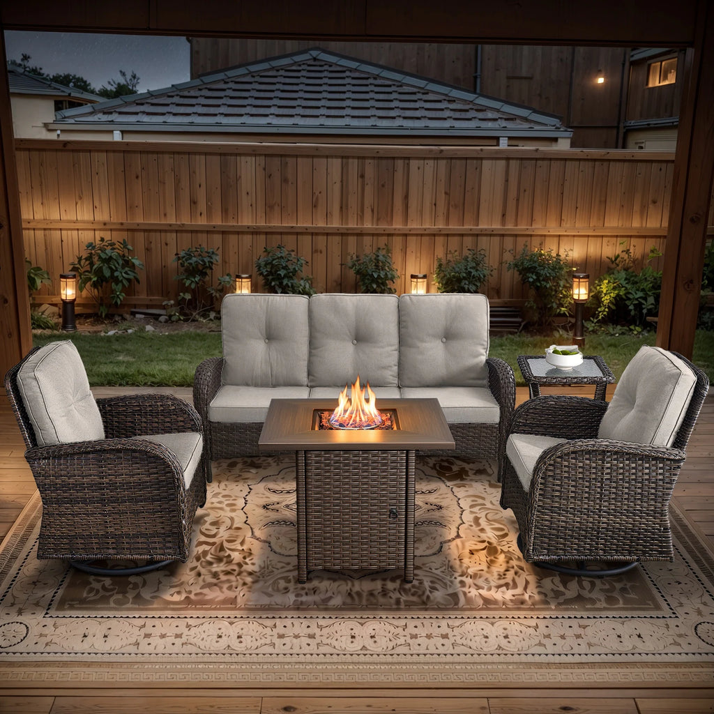 Outdoor Fire Pit Conversation Set, 3-Seat Sofa & Chairs Patio Furniture Set