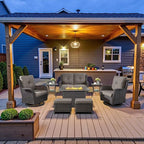 8-Piece Outdoor Patio Furniture Set - 41" CSA Propane Fire Pit Table Patio Conversation Set with Swivel Rocker Outdoor Chairs, Wicker loveseat and Ottoman for Outside Casual Gathering