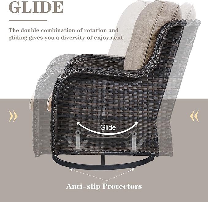 5-Piece Outdoor Patio Furniture Set - Wicker Furniture Patio Conversation Set, Outdoor Swivel Rocker Chairs with Loveseat Sofa and 2 Ottomans for Small Space, Gray Cushion