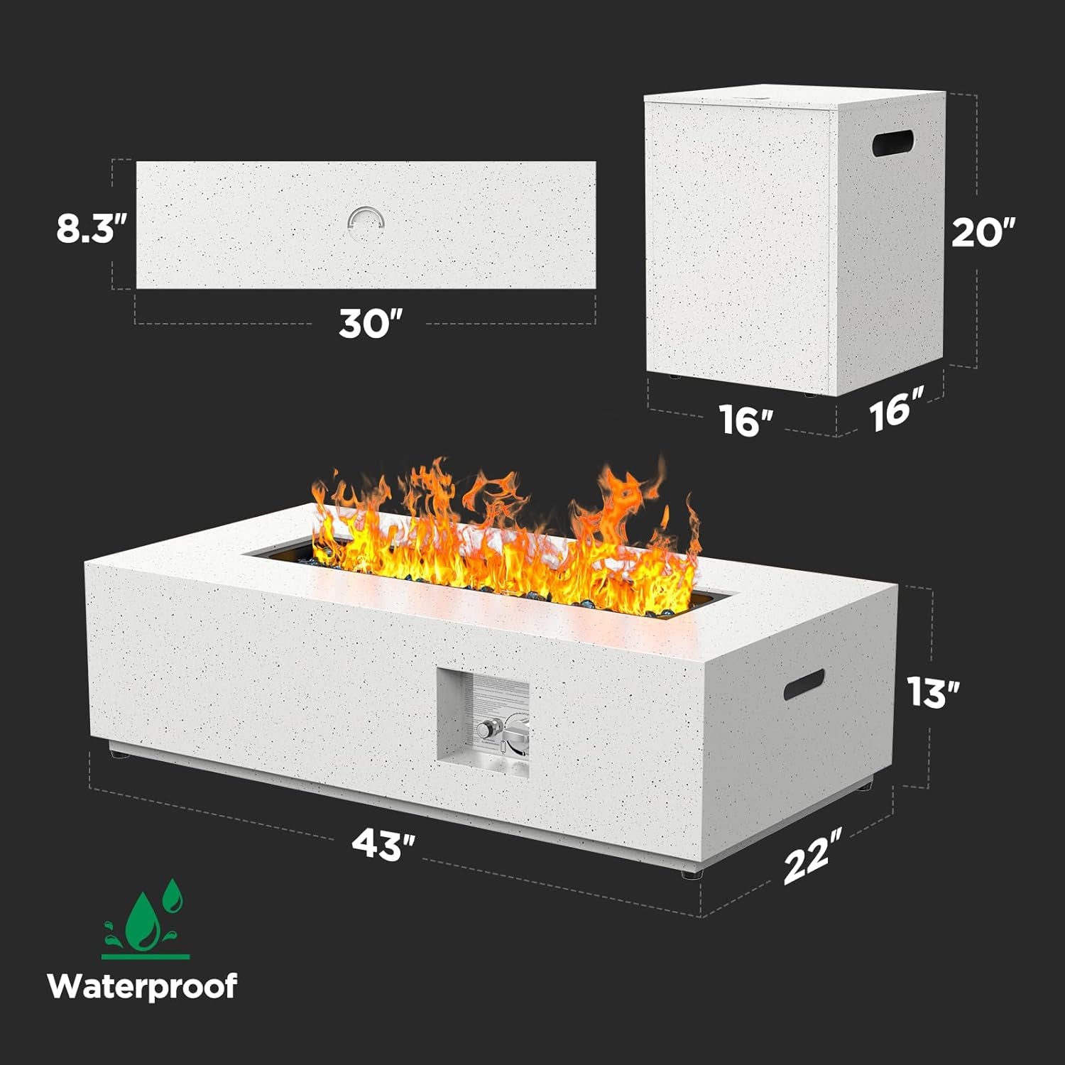 43Inch Propane Fire Pit, 50000 BTU Outdoor Gas Fire Pit Table with CSA Certification, Glass Rocks, Rectangular Heater for Patio, Backyard, Deck, Balcony, with Waterproof Cover & Adjustable Legs