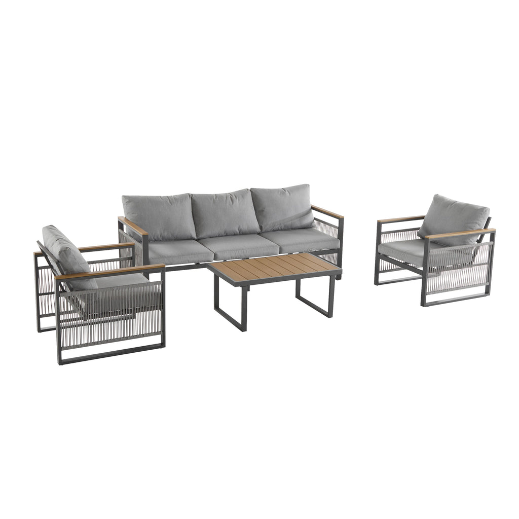 4-Piece Outdoor Metal Patio Furniture Set with Cushions