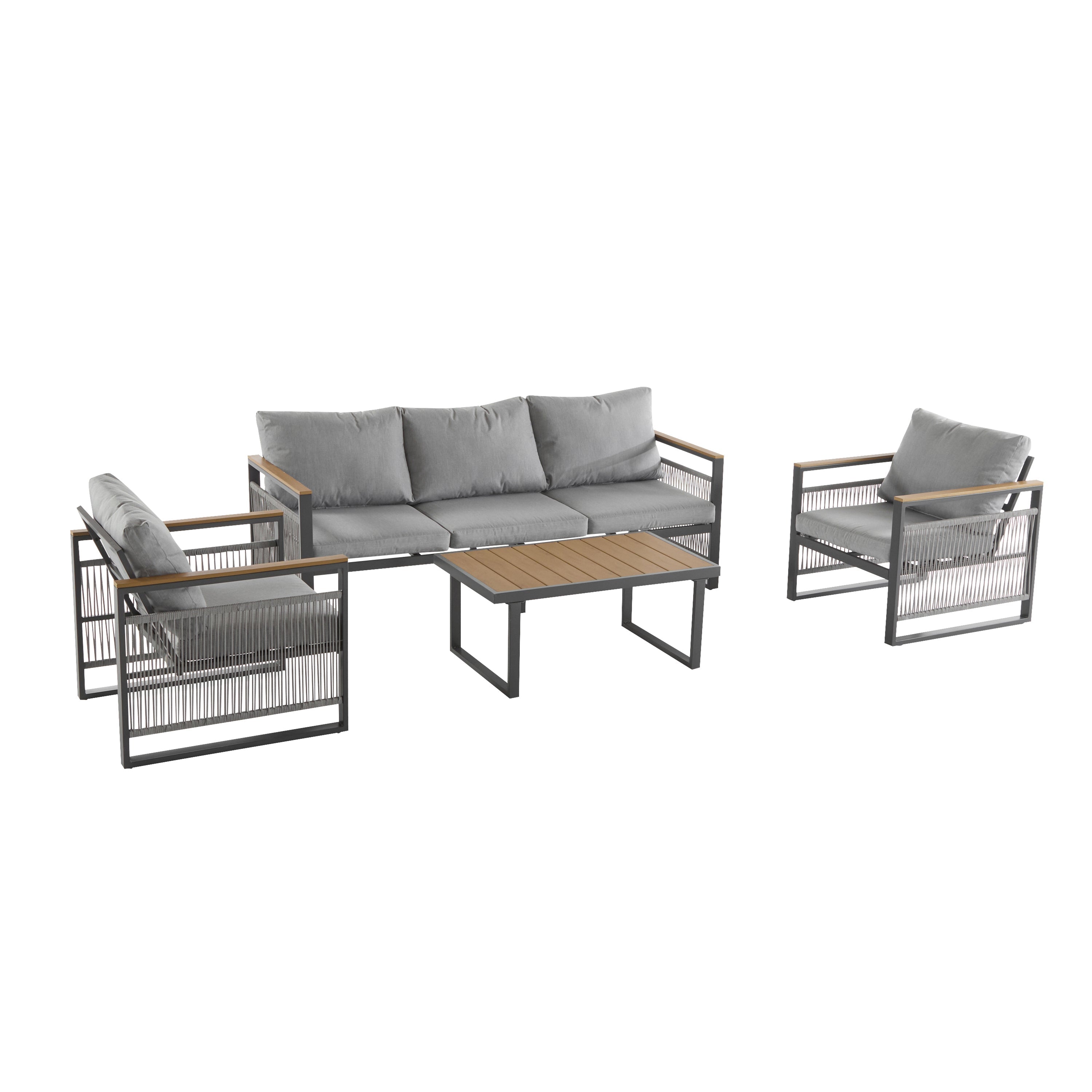 4-Piece Outdoor Metal Patio Furniture Set with Cushions