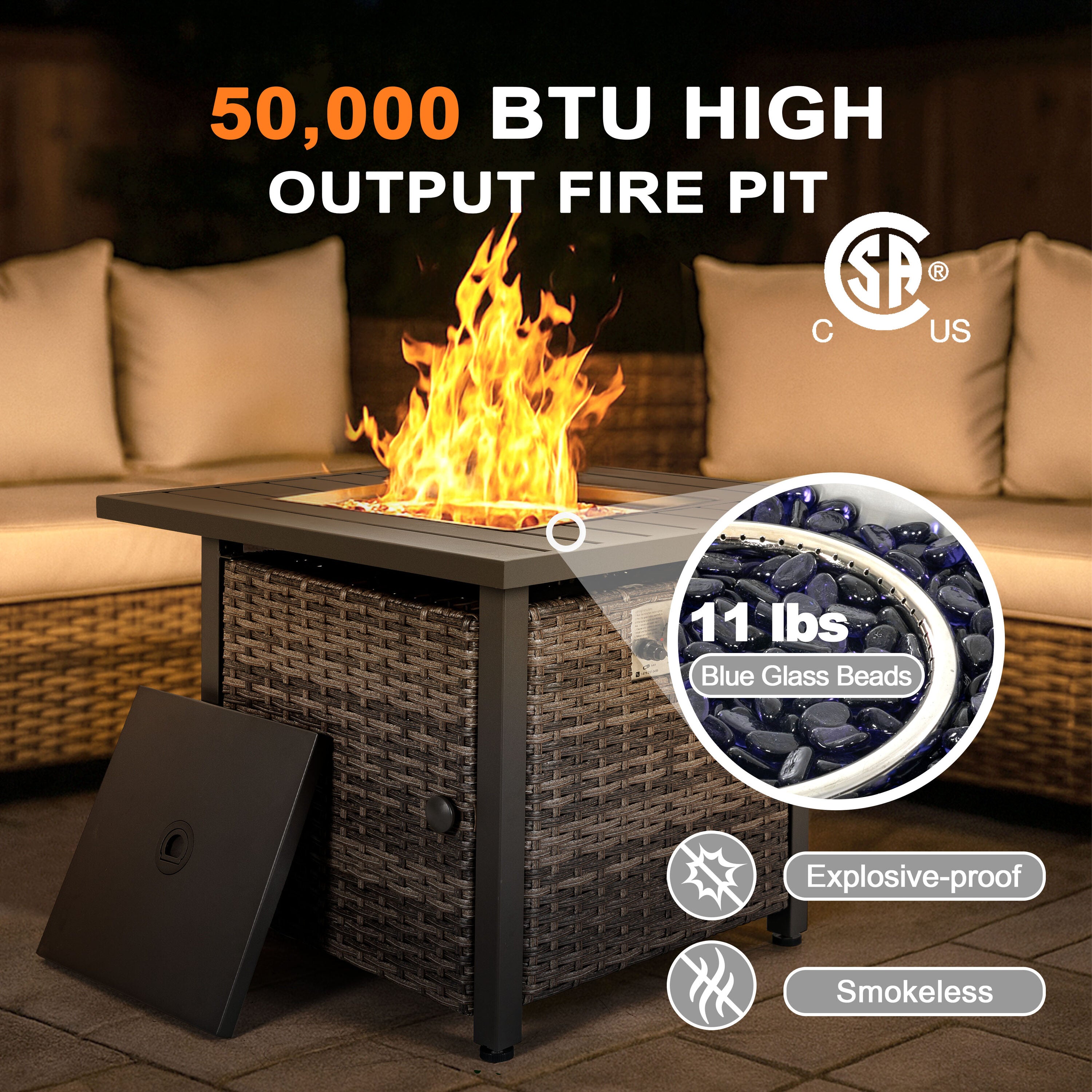 29.92-In W 50000 Maximum Btus Iron Square Liquid Propane Fire Pit Table