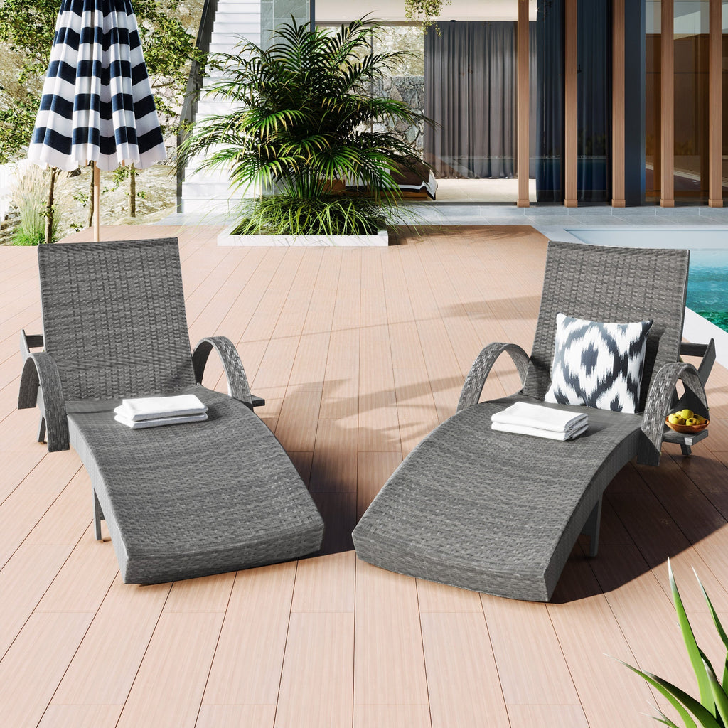 Outdoor Wicker Chaise Lounge Chairs Set of 2