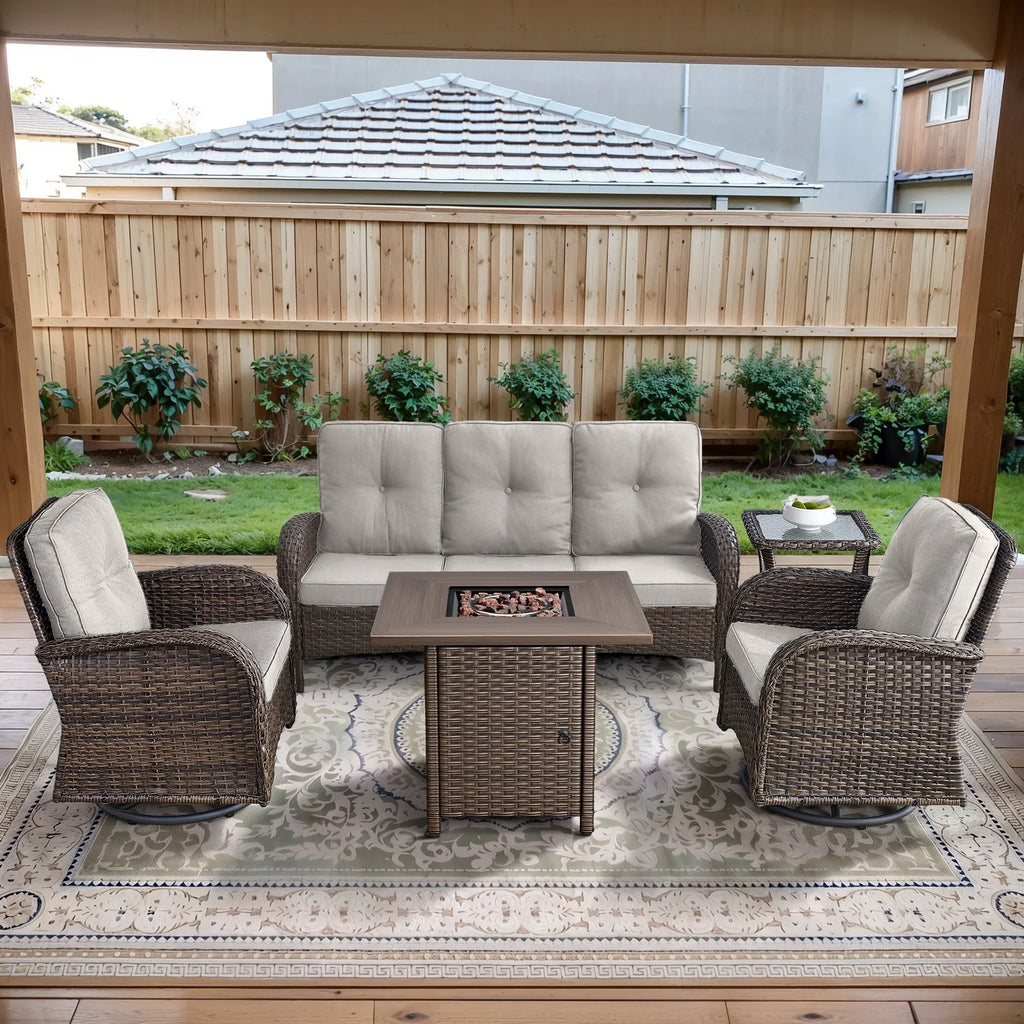 Outdoor Fire Pit Conversation Set, 3-Seat Sofa & Chairs Patio Furniture Set