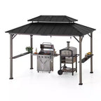 8 Ft. X 12 Ft. Matte Black Churchill Cedar Framed Grill Gazebo with DC Solar Power for Backyard