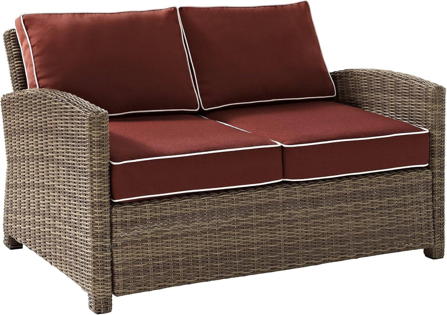 Bradenton 5-Piece Outdoor Loveseat Patio Furniture Set, Wicker Conversation Sets for Porch, Brown with Sangria Cushions